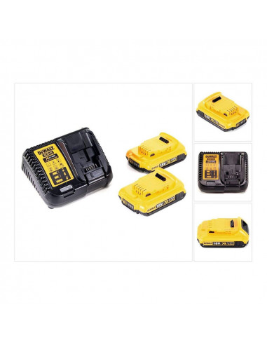 S.of. kit 2 batteries rail xr 18v li-ion 2ah et chargeur dcb115d2-qw dewalt