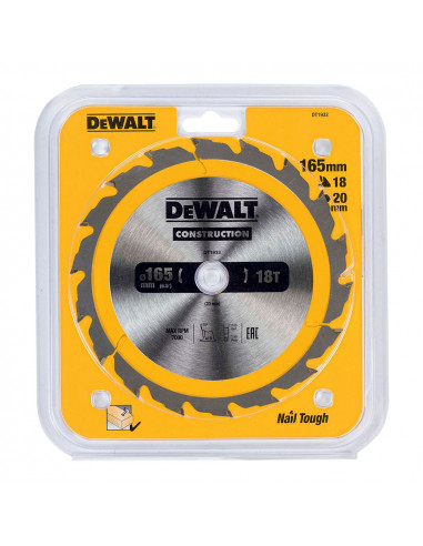 S.of. disque pour la construction 165x20mm 18t (ac) dt1933-qz dewalt.