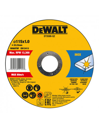 S.of. set 10 disques de coupe pour acier inoxydable 115x1x22,23mm dt3506-qz dewalt
