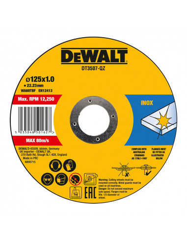 S.of. set 10 disques de coupe pour acier inoxydable 125x1x22,23mm dt3507-qz dewalt