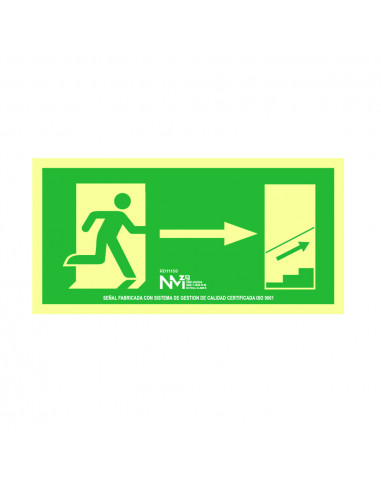 Enseigne évacuation escaliers supérieur droite pvc 0,7mm classe b 32x16cm b11150 normaluz