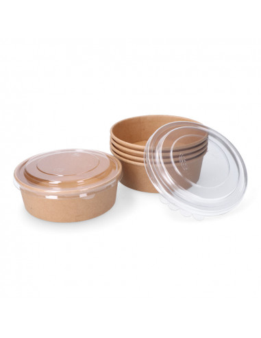 Contenant en carton biodégradable rond avec salade/couvercle 500 cc (5ud)