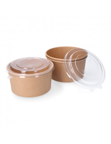 Contenant rond en carton biodégradable salade avec couvercle 1000cc (3ud)