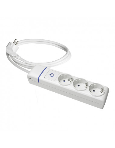 Base multiple 3 prises t/tl + interrupteur d'éclairage. 1.5m de cable h05vv-f 3g1,5mm² 8013pil solera