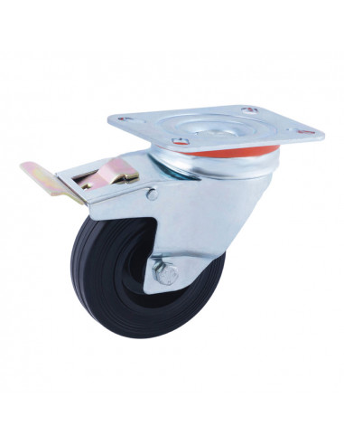 Roue pivotante à frein en caoutchouc noir - caoutchouc ø80mm (roue) afo