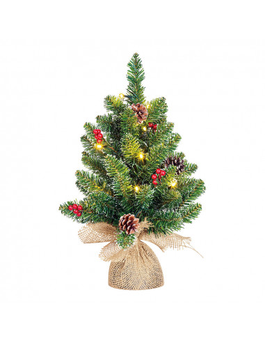 Sapin de noël avec lumières led dans un pot doublé de jute ø35x45cm