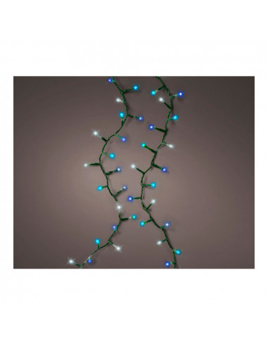 Guirlande led compact clignotant couleurs blanc, bleu et turquoise 750l cable vert 21m
