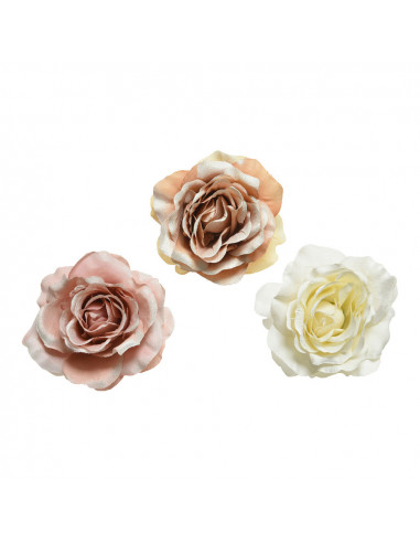 Rose avec clip polyester couleurs assorties 14xø8,5cm