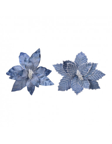 Fleur de pâques en polyester bleu effet glacé ø34x6cm 2 modèles assortis