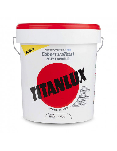 Peinture plastique lavable intérieur-extérieur couverture complète blanc 15l titanlux 06t100015