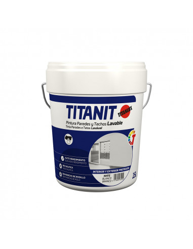 Peinture pour murs et plafonds lavable titanit blanc mat intérieur et extérieur protégé 15l titanlux 029190015