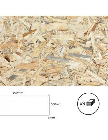 Set 9 planches osb 600x300x9mm. bertini