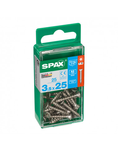 Boîte 25 unités. vis a bois spax cab. plat inox a2 3.5x25mm spax