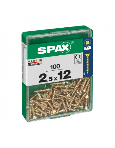 Boîte 100 unités. vis a bois spax cab. plat yellox 2.5x12mm spax