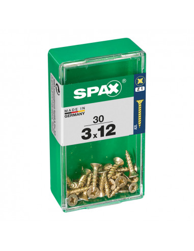 Boîte 30 unités. vis a bois spax cab. plat yellox 3.0x12mm spax