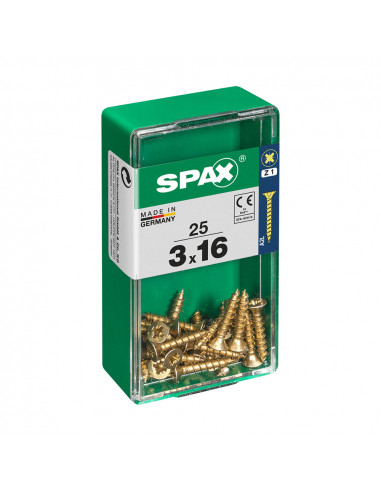 Boîte 25 unités. vis a bois spax cab. plat yellox 3.0x16mm spax