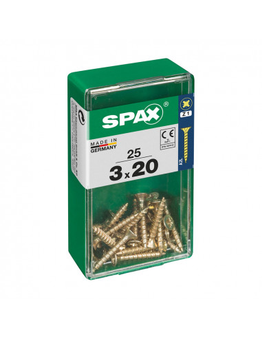 Boîte 25 unités. vis a bois spax cab. plat yellox 3.0x20mm spax