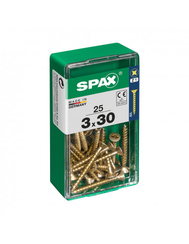 Boîte 25 unités. vis a bois spax cab. plat yellox 3.0x30mm spax