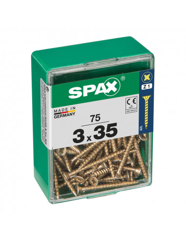 Boîte 75 unités. vis a bois spax cab. plat yellox 3.0x35mm spax