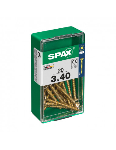 Boîte 20 unités. vis a bois spax cab. plat yellox 3.0x40mm spax