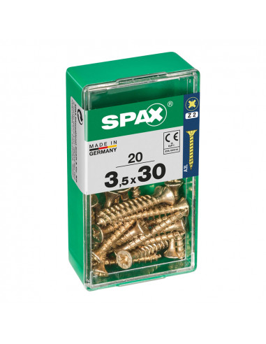 Boîte 20 unités. vis a bois spax cab. plat yellox 3.5x30mm spax
