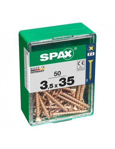 Boîte 50 unités. vis a bois spax cab. plat yellox 3.5x35mm spax