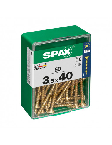 Boîte 50 unités. vis a bois spax cab. plat yellox 3.5x40mm spax