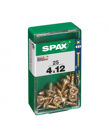 Boîte 25 unités. vis a bois spax cab. plat yellox 4.0x12mm spax