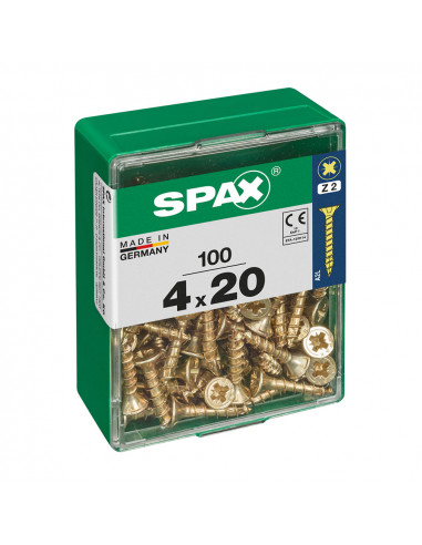 Boîte 100 unités. vis a bois spax cab. plat yellox 4.0x20mm spax