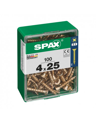 Boîte 100 unités. vis a bois spax cab. plat yellox 4.0x25mm spax