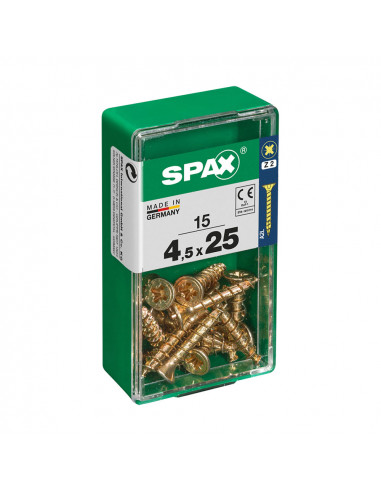 Boîte 15 unités. vis a bois spax cab. plat yellox 4.5x25mm spax