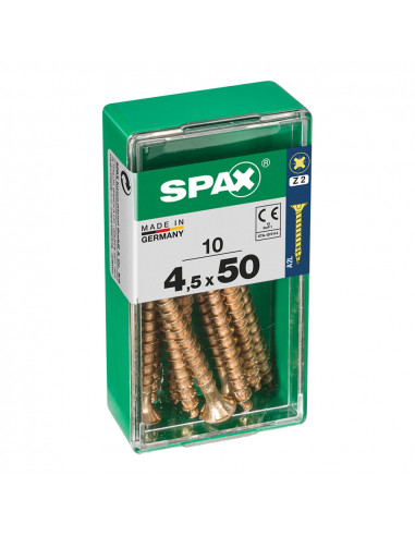 Boîte 10 unités. vis a bois spax cab. plat yellox 4.5x50mm spax