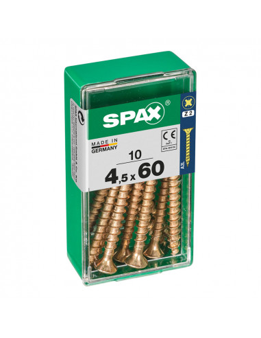 Boîte 10 unités. vis a bois spax cab. plat yellox 4.5x60mm spax