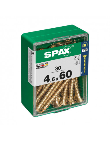 Boîte 30 unités. vis a bois spax cab. plat yellox 4.5x60mm spax