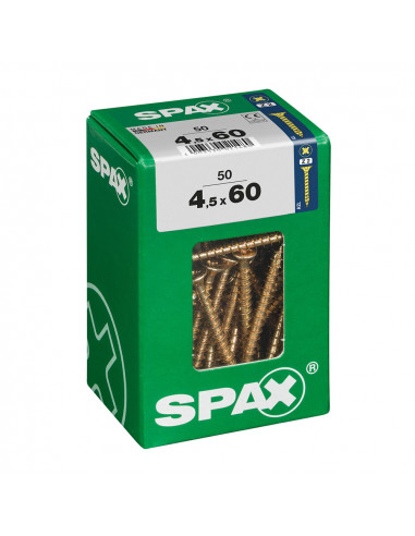 Boîte 50 unités. vis a bois spax cab. plat yellox 4.5x60mm spax
