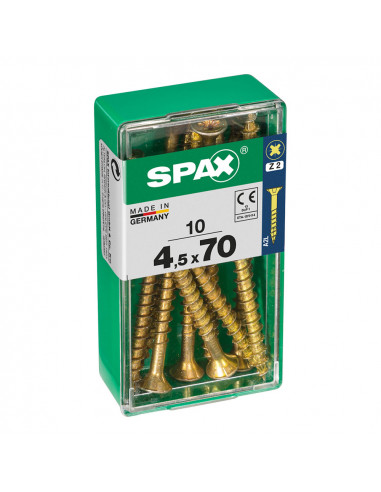 Boîte 10 unités. vis a bois spax cab. plat yellox 4.5x70mm spax