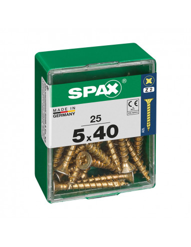 Boîte 25 unités. vis a bois spax cab. plat yellox 5.0x40mm spax