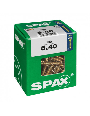 Boîte 100 unités. vis a bois spax cab. plat yellox 5.0x40mm spax