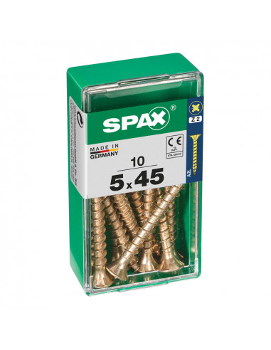 Boîte 10 unités. vis a bois spax cab. plat yellox 5.0x45mm spax