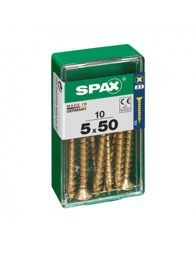 Boîte 10 unités. vis a bois spax cab. plat yellox 5.0x50mm spax
