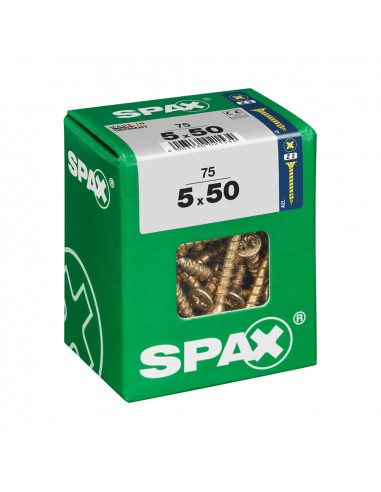 Boîte 75 unités. vis a bois spax cab. plat yellox 5.0x50mm spax
