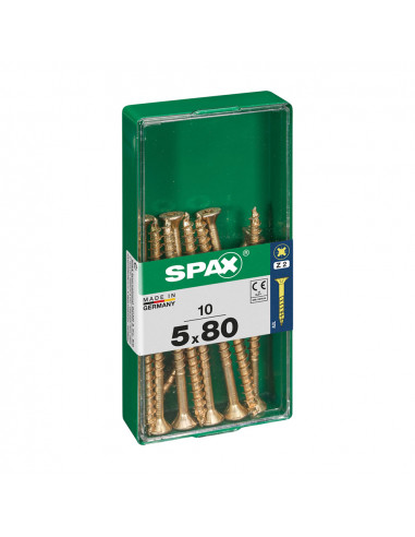 Boîte 10 unités. vis a bois spax cab. plat yellox 5,0x80mm spax