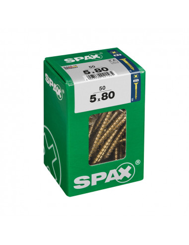 Boîte 50 unités. vis a bois spax cab. plat yellox 5,0x80mm spax