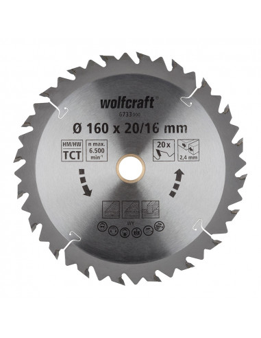 Lame de scie circulaire ct, 20 dents ø160mm 6733000 wolfcraft