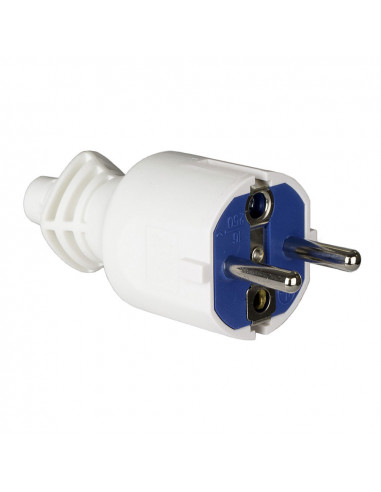 Fiche 2p+t, 16a 250v pvc blanc, serre-câble pliable pour une connexion facile des bornes solera 706cb