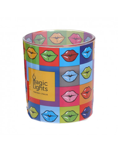 Bougie en verre pop art ø7.5cm h8.4cm lèvres magic lights