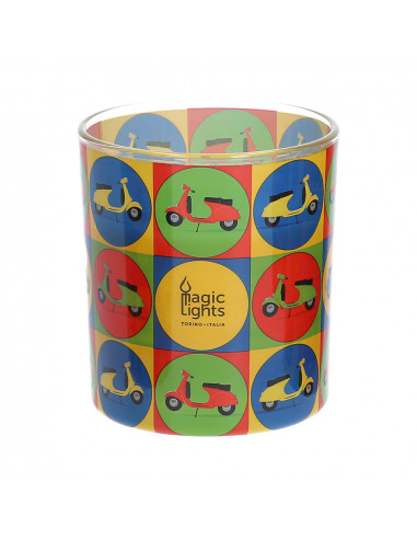 Bougie en verre pop art ø7.5cm h8.4cm moto magic lights