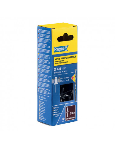 Blister 50 rivets ø4x10mm alu + mèche 5001459 rapid