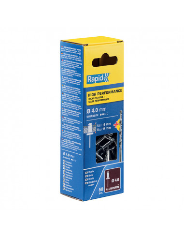 Blister 50 rivets ø4x12mm. alu + embout 5000384 rapid