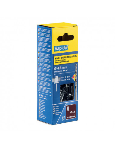 Blister 50 rivets ø4.8x12mm. alu + foret 5000388 rapid